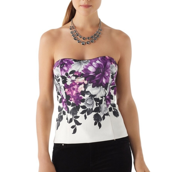 White House Black Market Tops - 💜 White House Black Market floral bustier top